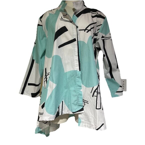 Art To Wear Cupcake International Memphis Abstract L 100% Cotton Jacket Shirt - Picture 1 of 16